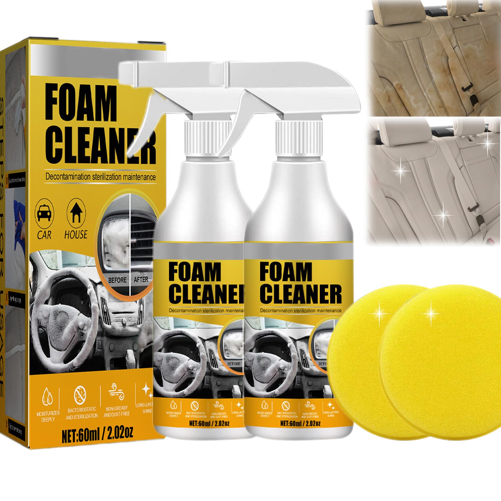 Pnedeodm 2Pcs Car Interior Foam Refinisher Cleaner, All Around Master Foam Cleaner, Multifunctional Car Foam Cleaner, Foam Cleaner All Purpose, Foam Cleaner For Car (2Pcs)