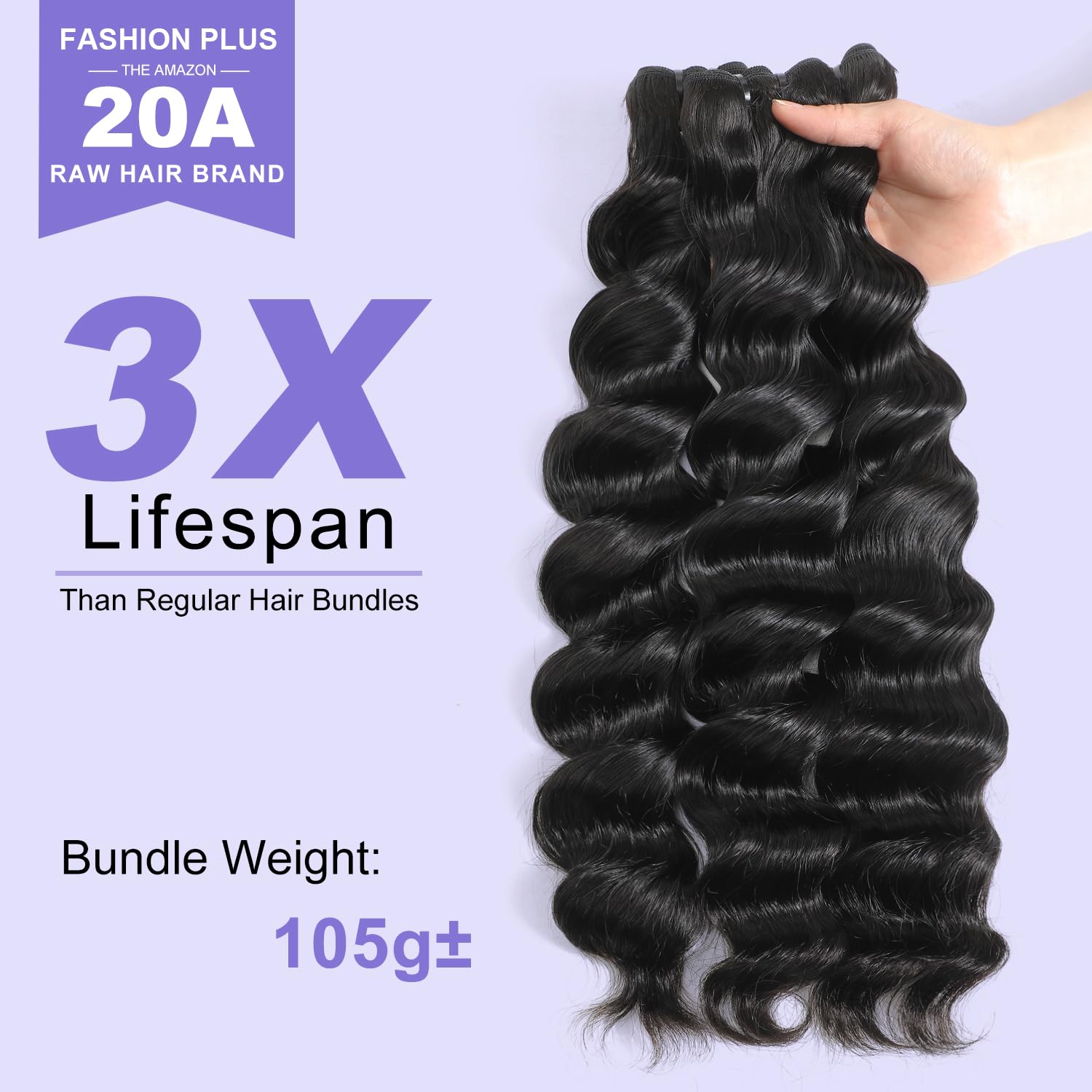 FASHION PLUS 20A Raw Human Hair Bundles Loose Deep Wave Bundles Human Hair 14 16 18 Inch Unprocessed Real Raw Human Hair Triple Lifespan Unprocessed fo Women