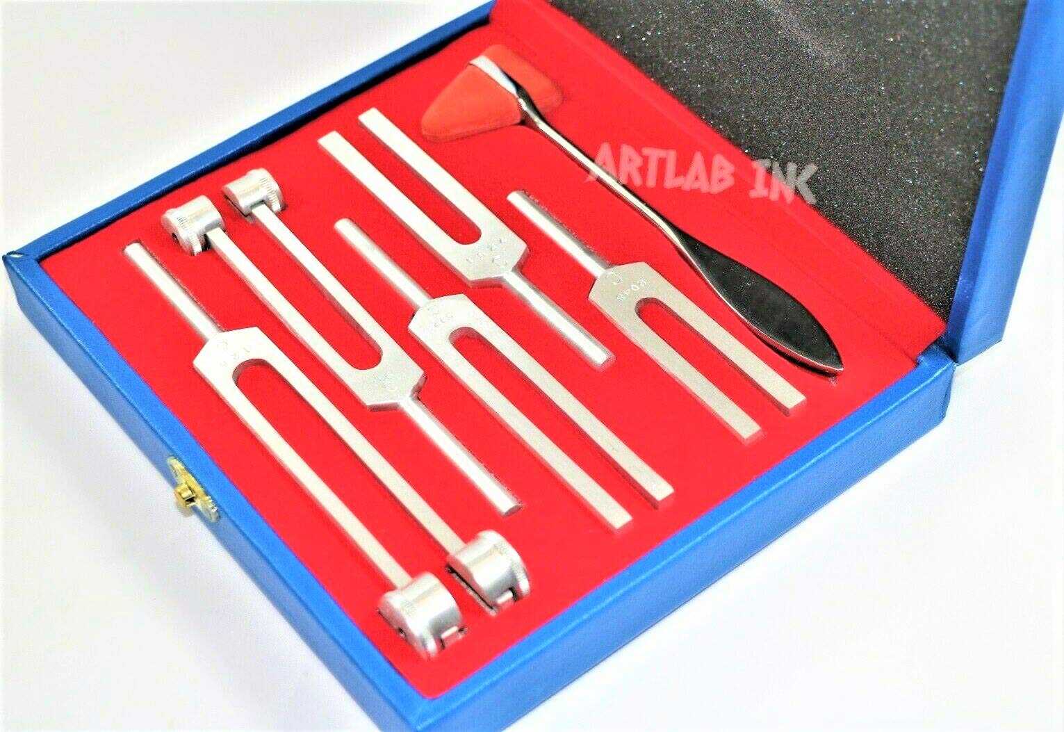 Premium Tuning Fork Set of 6 - Diagnostic Instruments + Reflex Percussion Taylor Hammer+Beautiful Box