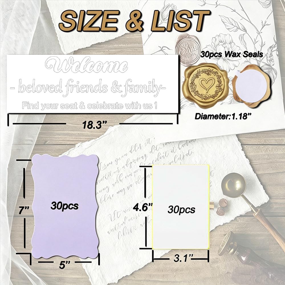 30 Pcs Rustic Wedding Seating Chart Kit with Seating Cards, Gold Eucalyptus Heart-Shaped Wax Seal Stickers and Mirror Decal, DIY Find Your Seat Sign for Farmhouse Barn Garden Wedding Reception