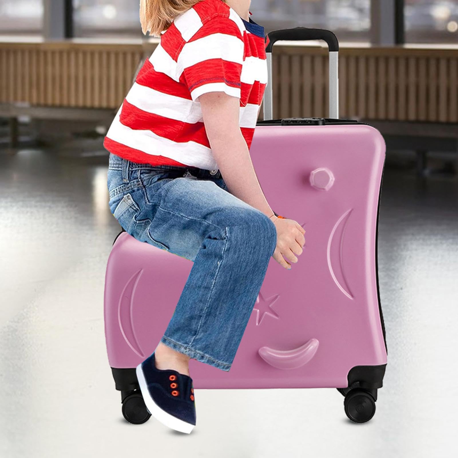 Bagagli per bambini piccoli, valigia da equitazione per bambini | Valigia da montare con serratura a password a 3 cifre - Ruote silenziose da 20 pollici, cinture di sicurezza, manubri e pedale, Color | Bagaglio a Mano per Bambini Bambini 6-12 Anni Bagagli
