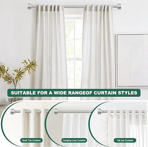 Miniatura 8 de HEI! DEAR Barras de cortina de níquel cepillado para ventanas de 66 a 120 pulgadas (5.5 a 10 pies), barra de cortina ajustable de 1 pulgada, barras