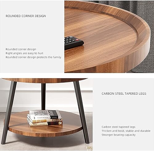 Miniatura 4 de Mesa de Centro Round Coffee Table Double-Layer Sofa Side Table Modern Simple Bedside Table 48CM Tall Corner Table in Balcony Living Room Small Tea