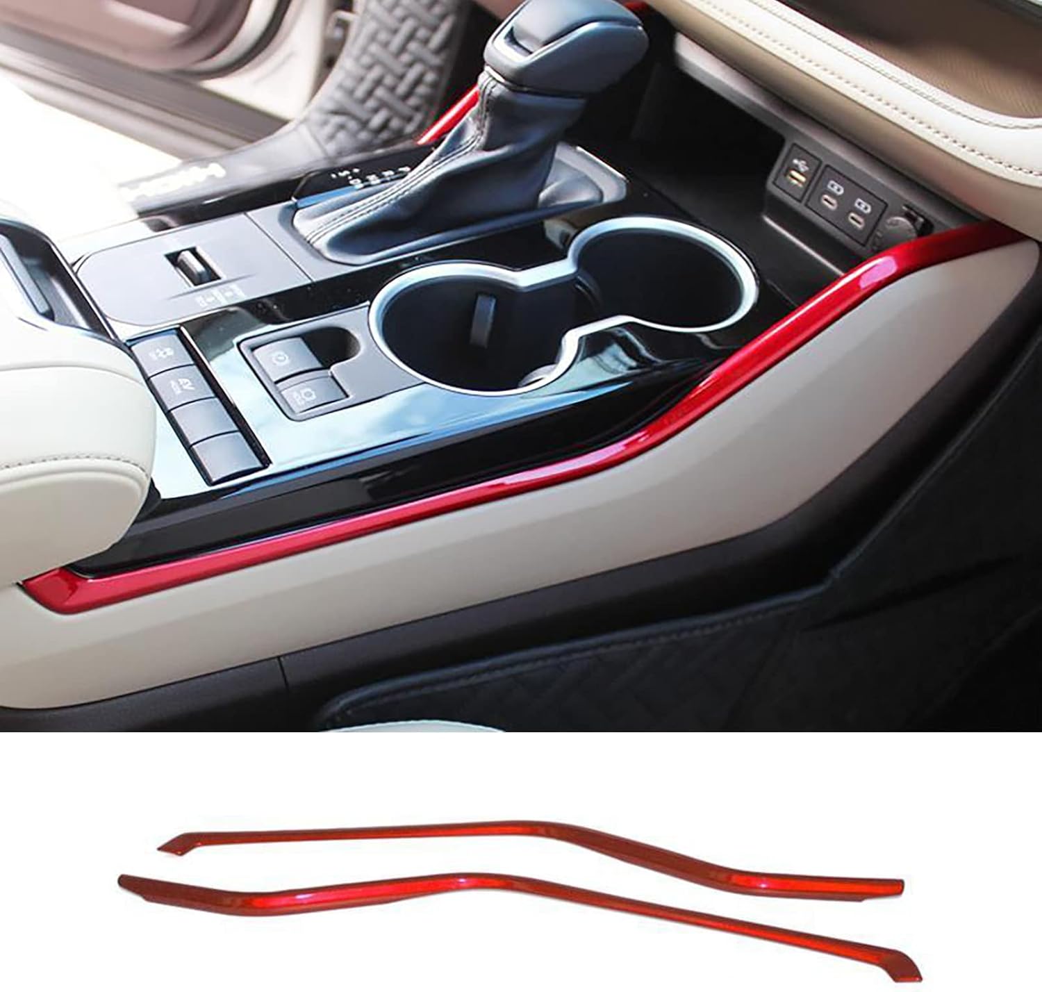 Car Accessories Fit for Toyota Highlander 2020 2021 2022 2023 Interior Center Console Gear Shift Panel Side Trim Cover (Red) ABS 2 PCS