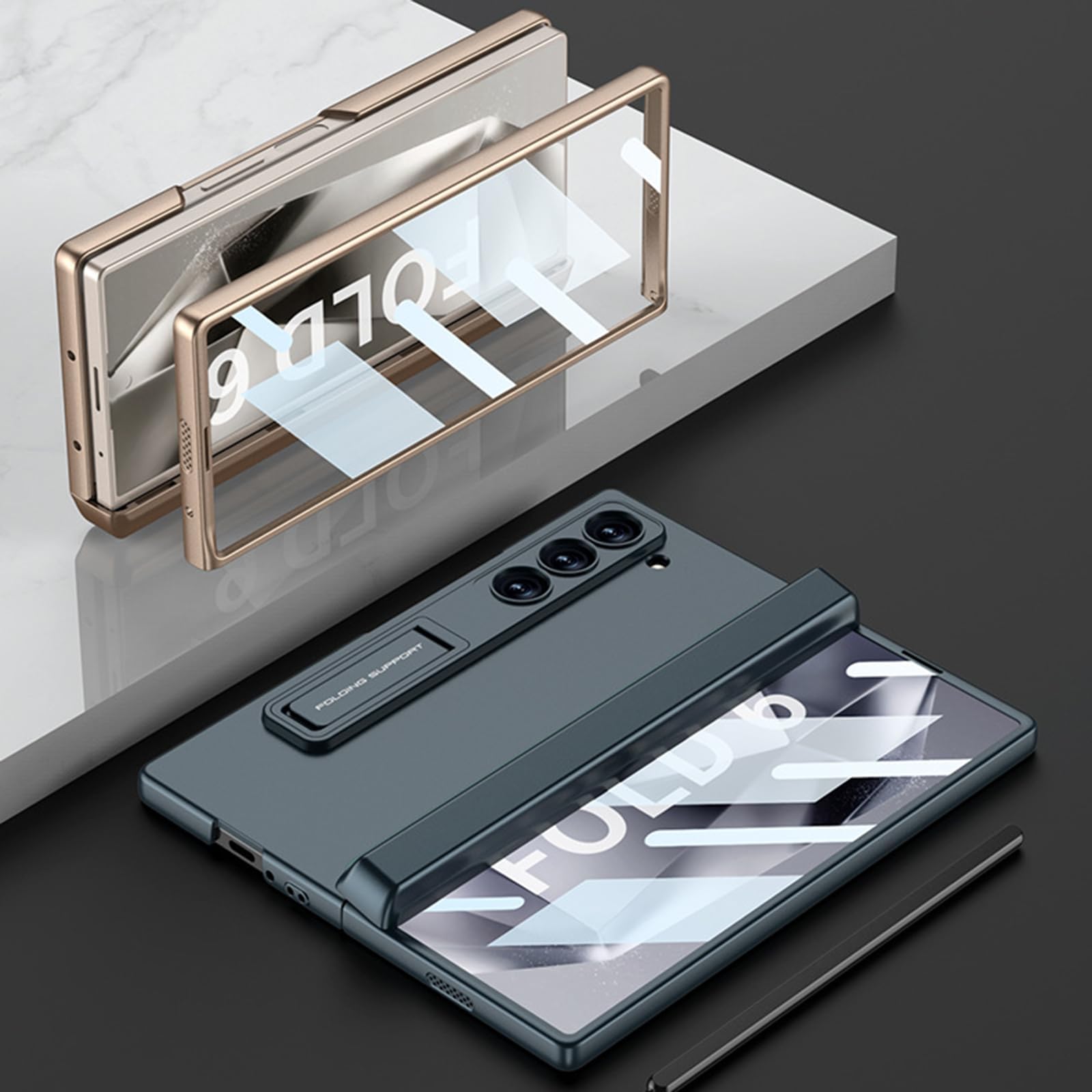 Custodia per Samsung Galaxy Z Fold 6, Protezione con Cerniera Magnetica in PC Rigido, Pellicola Protettiva Trasparente per Lo Schermo, Supporto Regolabile, Custodia Sottile E Sottile,Grey