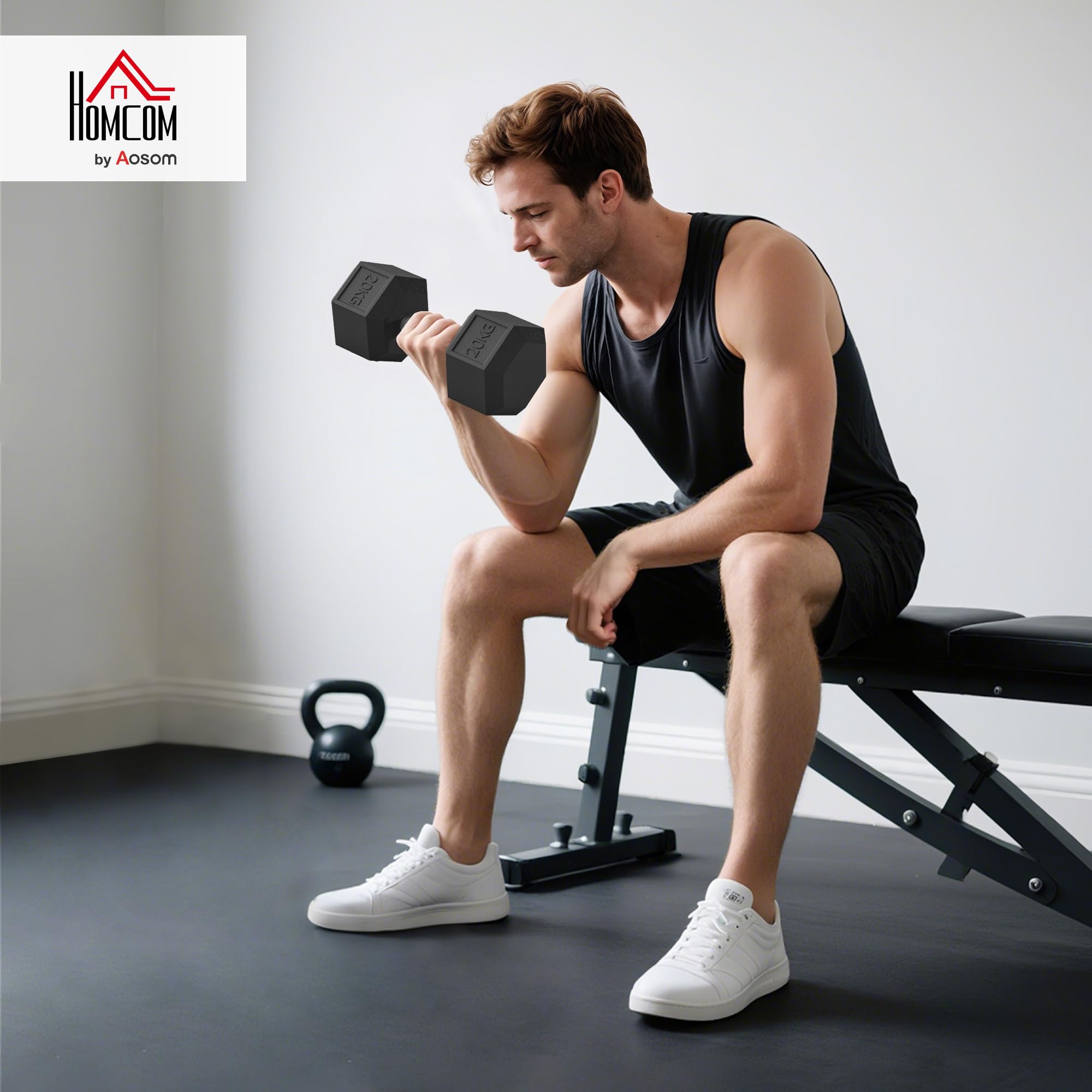 HOMCOM Manubrio da 12.5/15/20 kg Esagonale Singolo, Peso per Palestra con Impugnatura Zigrinata Antiscivolo, Nero