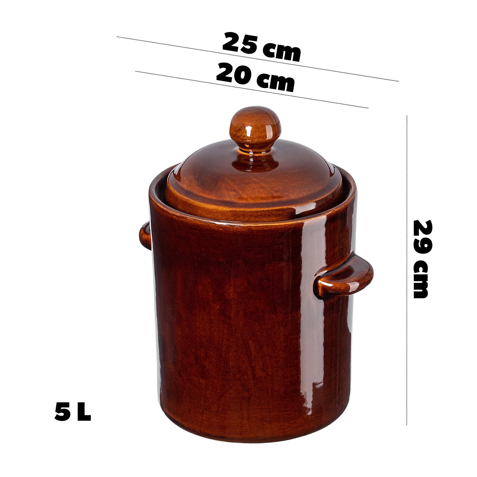 KADAX Pentola Da 5 L In Ceramica Densa Con Coperchio Lavabile In Lavastoviglie Per Fermentazione Fatta A Mano Per Cetrioli E Crauti Marrone