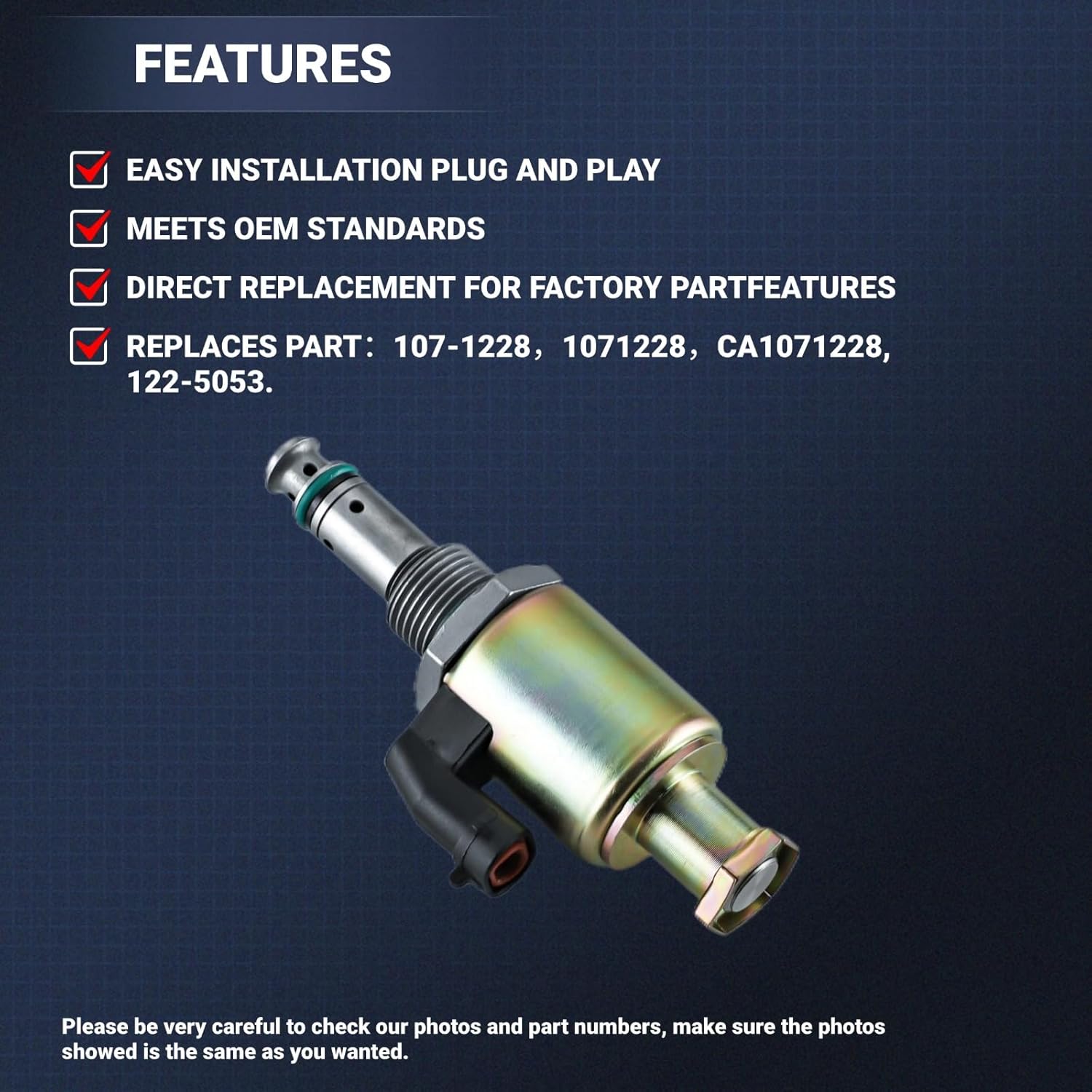 122-5053 Fuel Injector Pressure Regulator 107-1228 IPR Valve Solenoid for Caterpillar Engine 3116 3126 3126B 3126E Excavators 322C 325C 12V