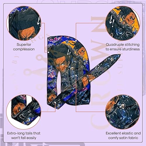 Miniatura 3 de Art Silky Durag con colas largas y anchas, durags de tela de seda suave satinada para mayor comodidad y compresión