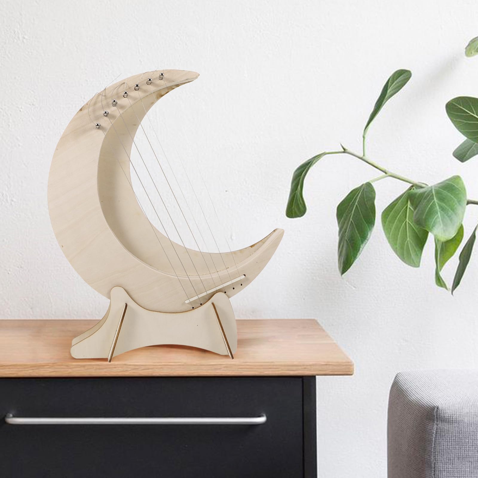 VOSAREA Arpa de Lira de Madera 7 Cuerdas, Diseño en Forma de Luna, Sonido Completo y Tono Cálido para Principiantes y Amantes Música, Portátil y Creativa
