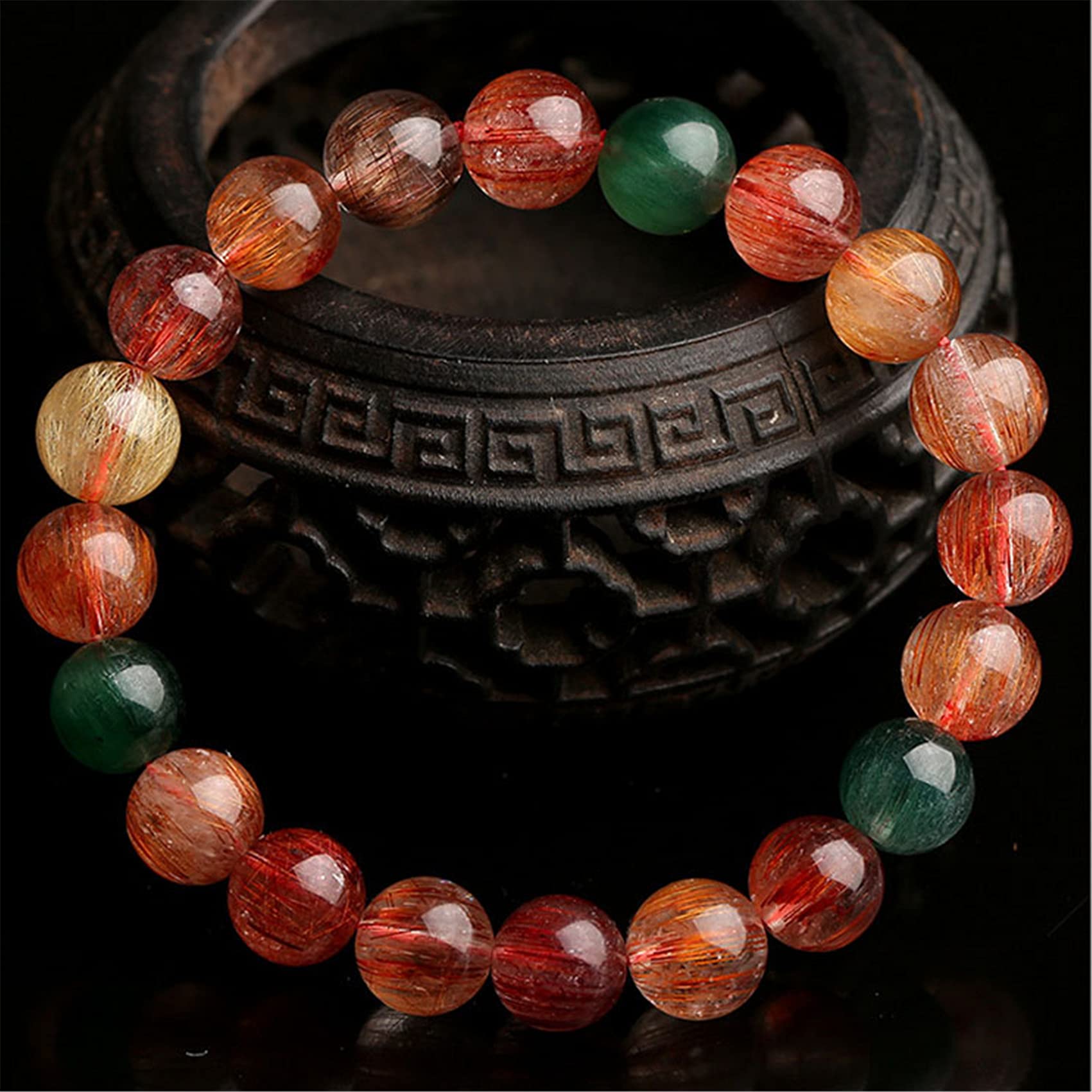 ZXLIHS Feng Shui-Armband, Feng Shui-Reichtumskristall-Armband, goldene Rutilquarz-Farbe, Rutilquarz-Armband, zieht Reichtum an, Talisman für Wohlstand, Geld, viel Glück (8 mm)