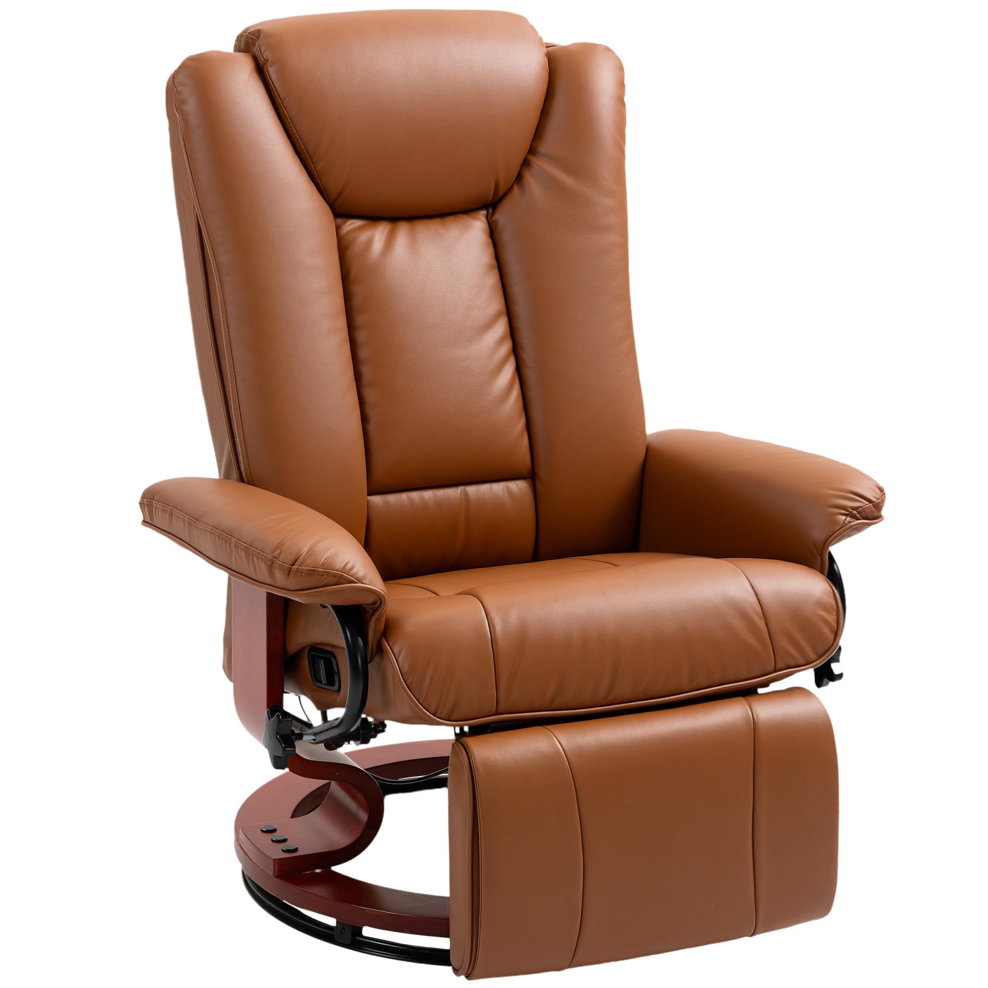 HOMCOM Manual Recliner Chair with Footrest, Upholstered Reclining Armchair with Adjustable Backrest and Steel Frame, PU Leather Swivel Chair for Living Room, Bedroom, Brown