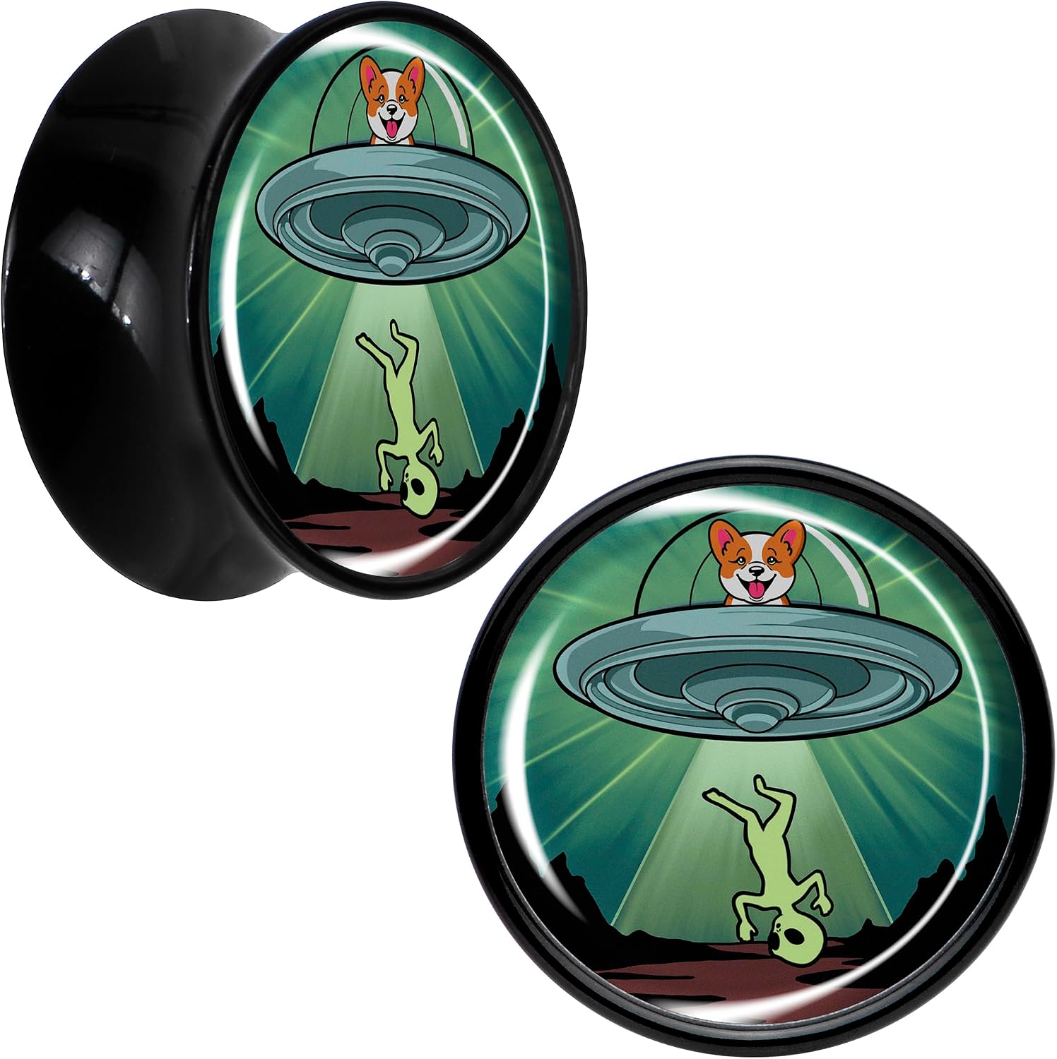 Body Candy 2PC Acrylic Reverse Alien UFO Abduction Saddle Plugs Double Flare Plug Ear Plug Gauges
