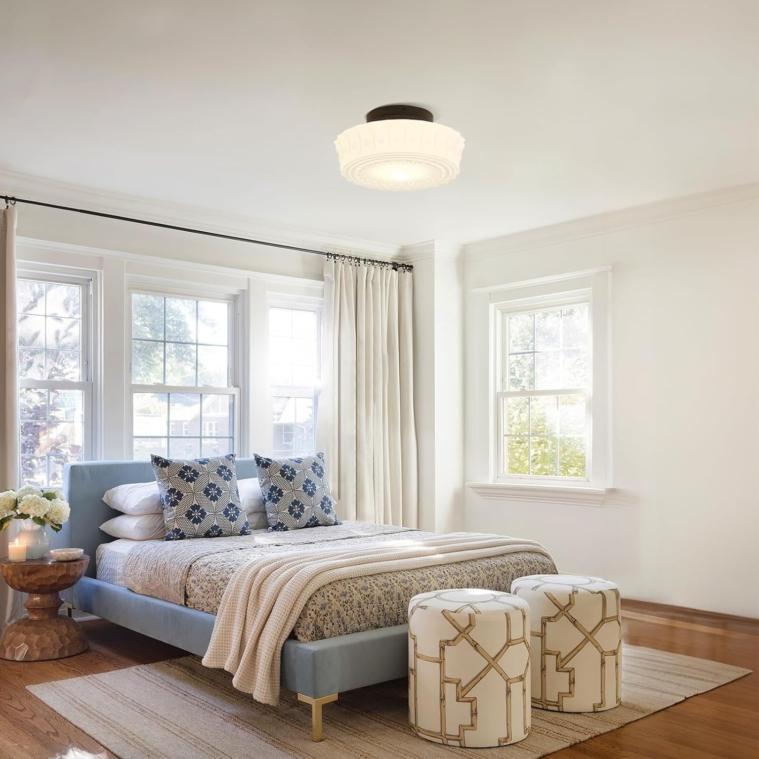 Mid Century Light Fixtures Flush Mount Ceiling L Ceiling Lamp Milk Glass Light Fixture Drum Ceiling Light Fixture Schoolhouse Glass Flush Mount Ceiling Light for Living Room Bedroom Kitchen Dining Roo