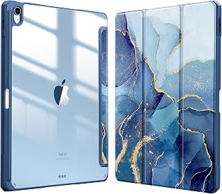 Fintie ハイブリッド スリムケース iPad Air 13インチ M4/M3/M2（2026/2025/2024）用 - [Pencilホルダー内蔵] 耐衝撃カバー クリア透明バックシェル付き オーシャンマーブル