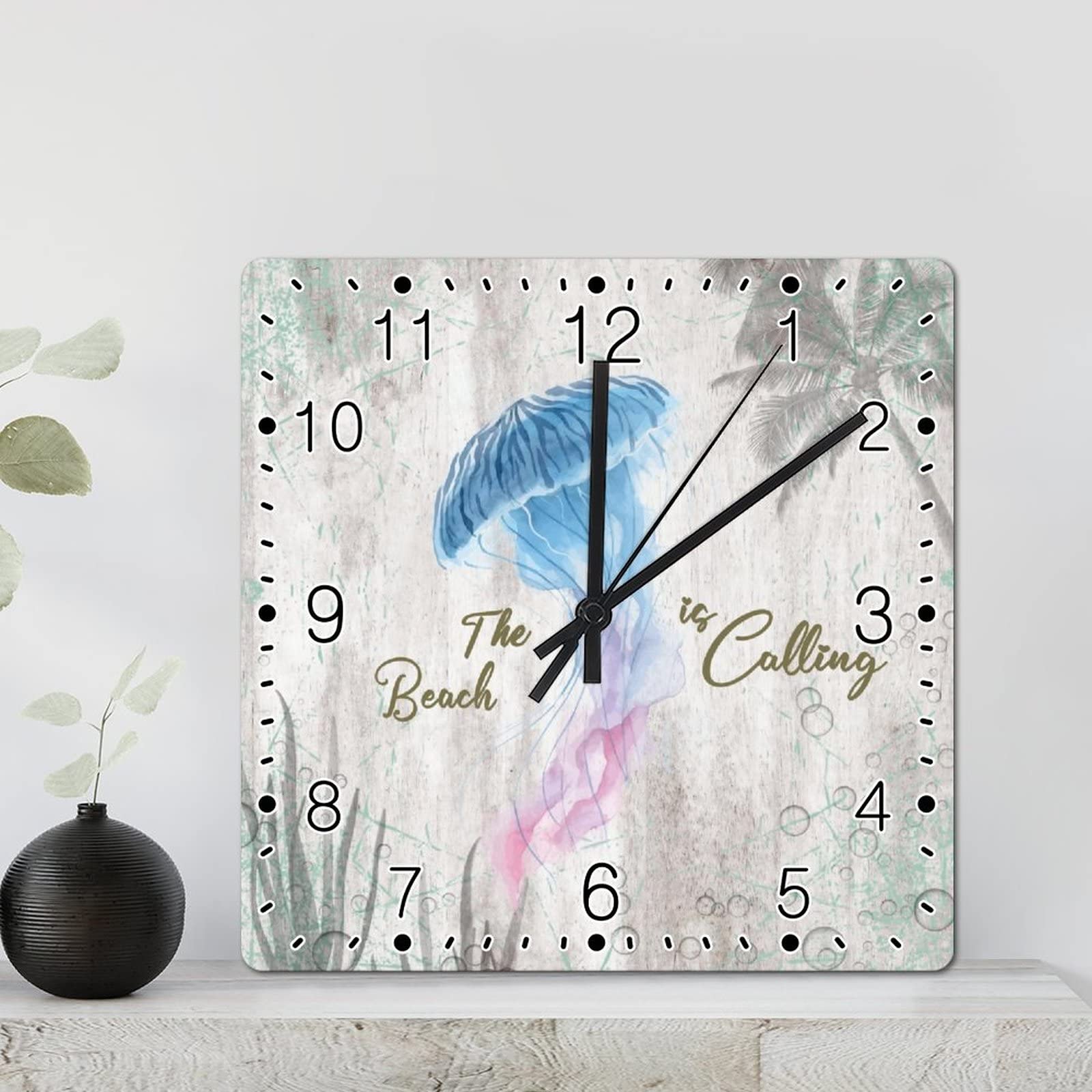 Horloge murale carrée en bois véritable avec méduse pour un salon chic
