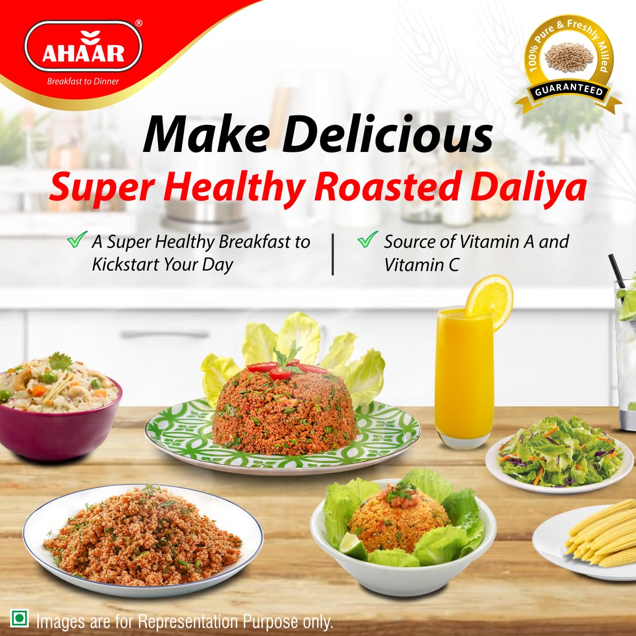 Ahaar Roasted Daliya 1Kg | 100% MP Sharbati Wheat Dalia (500g X 2 Pack) - Image 6 thumbnail