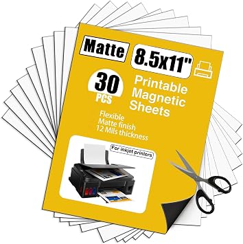 Printable Magnetic Sheets 30Pcs | Matte White Magnet Paper,Magnet Photo Paper For Cut-8.5" x 11"