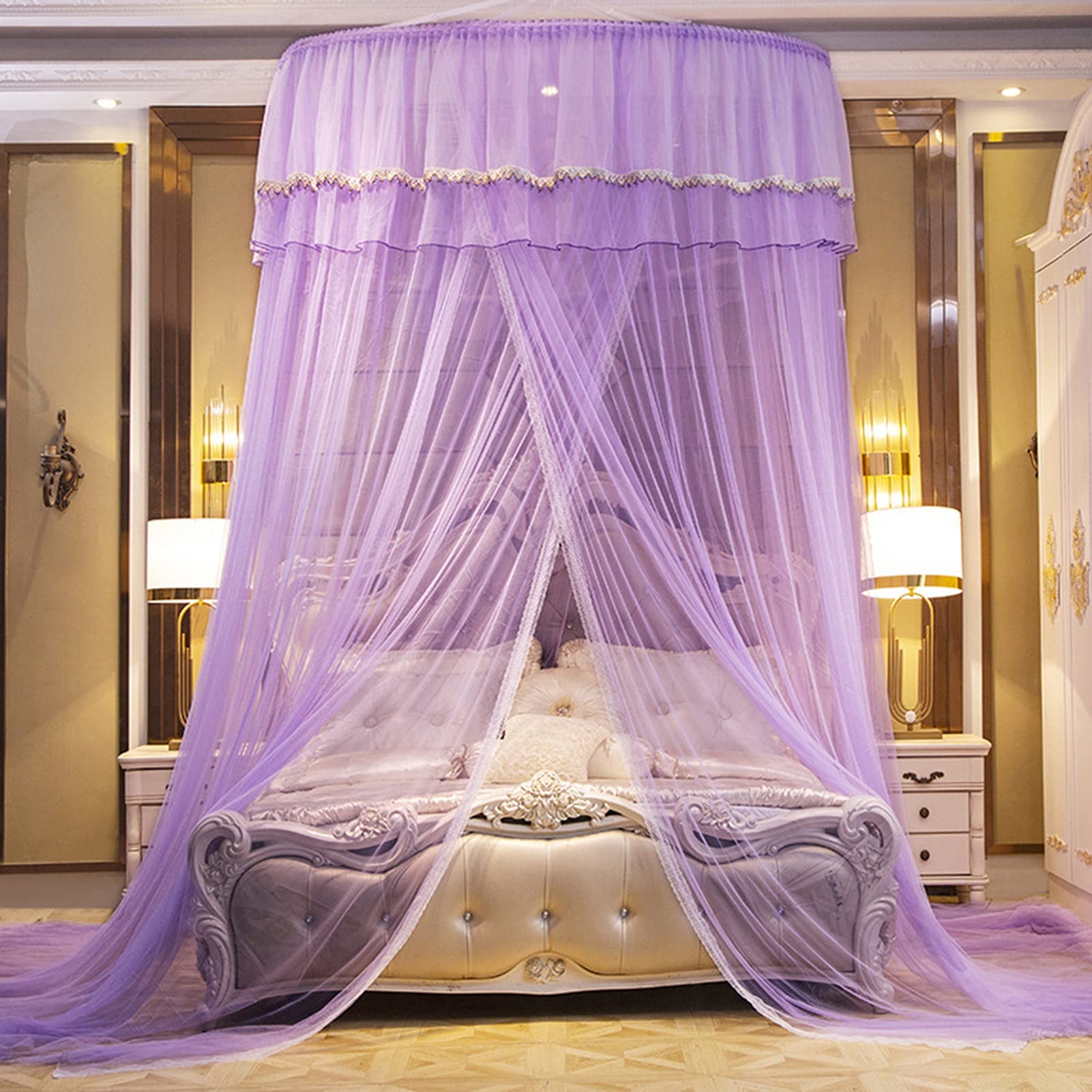 Moustiquaire de lit simple ou double baldaquin universel violet avec crochet