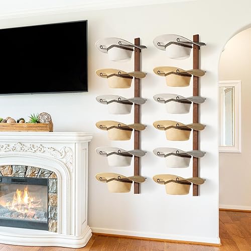 Miniatura 7 de Soporte para sombreros de vaquero, 6 piezas para sombreros de vaquero con tabla de madera, soporte de sombrero de vaquero de metal para