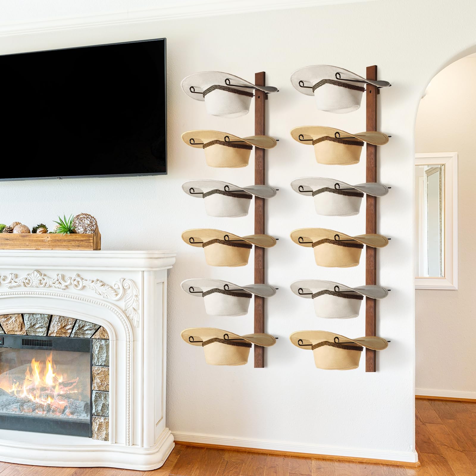 Tipsytree Cowboy Hat Holder Rack - Set Of 6 Wooden Wall Mounts
