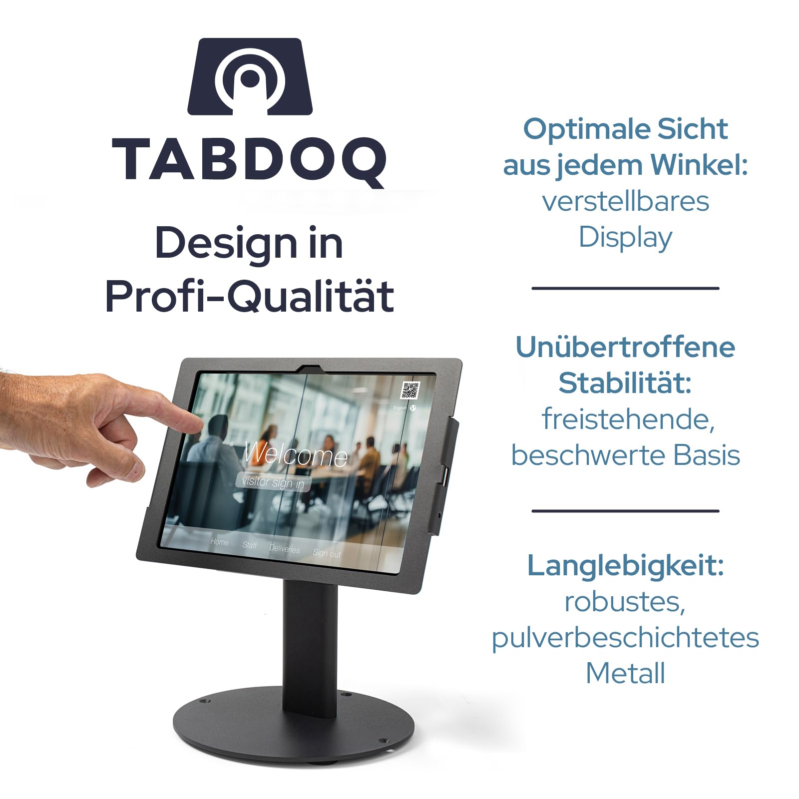 Lite freistehende Tablet Tischhalterung | dreh- & neigbar | Tablet Ständer mit beschwerter Basis für Tresen & Schreibtische | kompatibel mit Samsung Galaxy TAB A9+ & A11+ | 11 Zoll | weiß