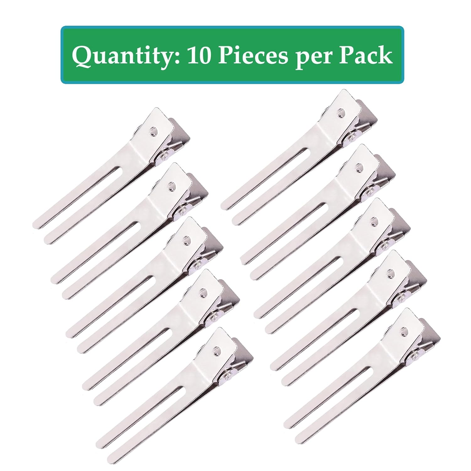 10 Pack Double Prong Pin Curl Hair Clips, Silver, 1.8"