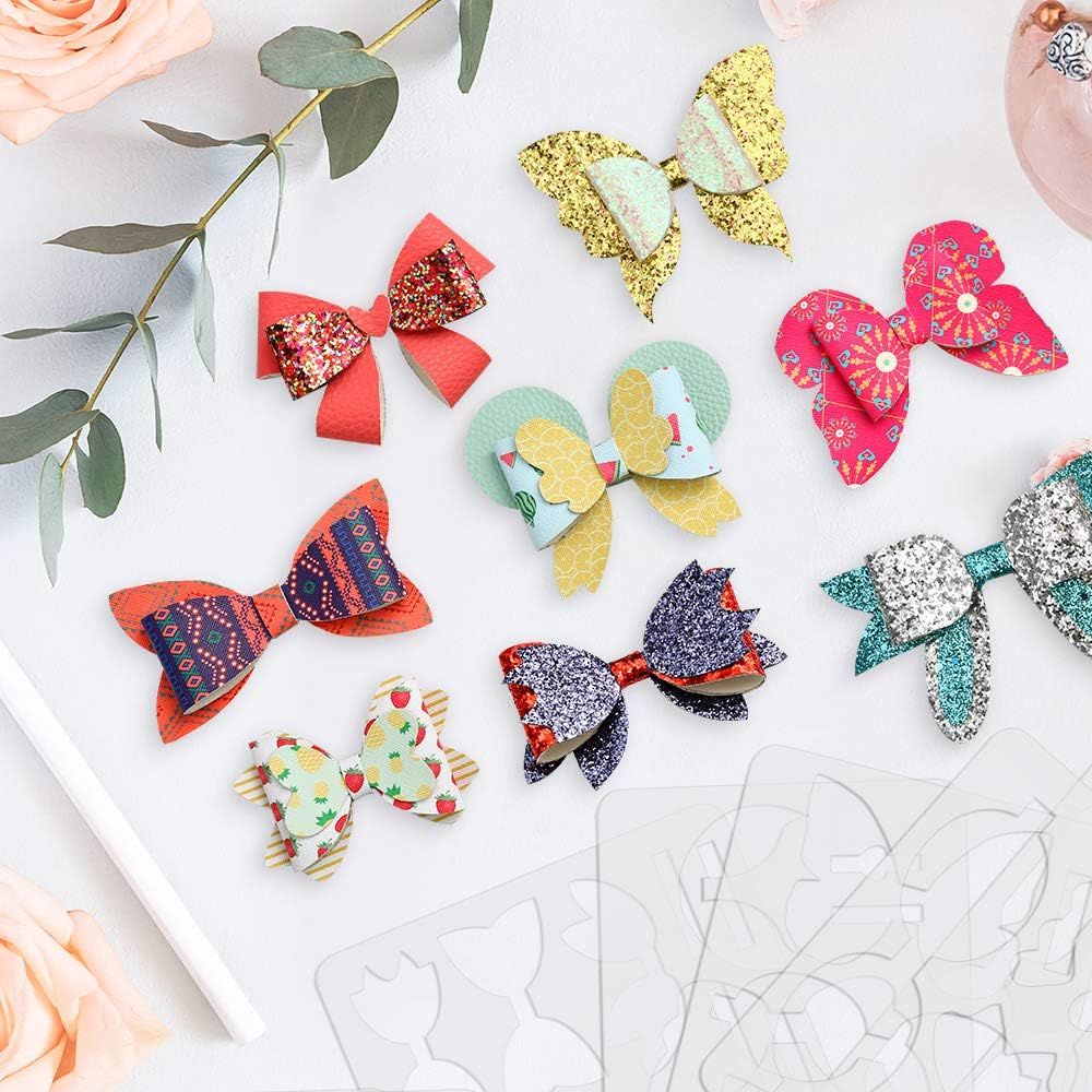 Caydo 9PCS Cutting Stencils Include 7PCS Bow Tie Making Templates and 2PCS Earring Making Templates for Bows and Earrings DIY Crafts