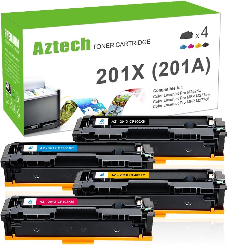 Aztech Compatible Toner Cartridge Replacement for HP 201X (Black, Cyan, Yellow, Magenta, 4-Packs)