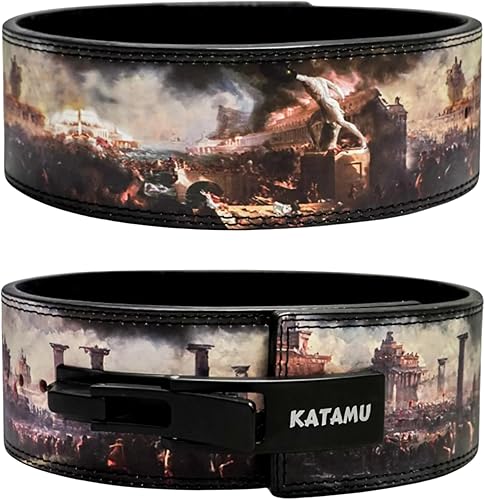 Katamu Premium Leather Lever Weightlifting Belt Secure Steel Lever, Powerlifting Support for Deadlifts, Squats & Heavy Lifts - Lift More