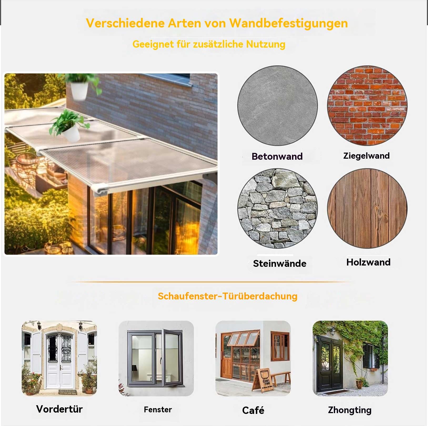 Fenstervordach für Türen Vordach Haustür,Polycarbonat und Aluminium Rahmen,für Balkon-Traufe-Garten-Regen- und Schneeschutz Hohe Stabilität vordach Ideal für Veranda