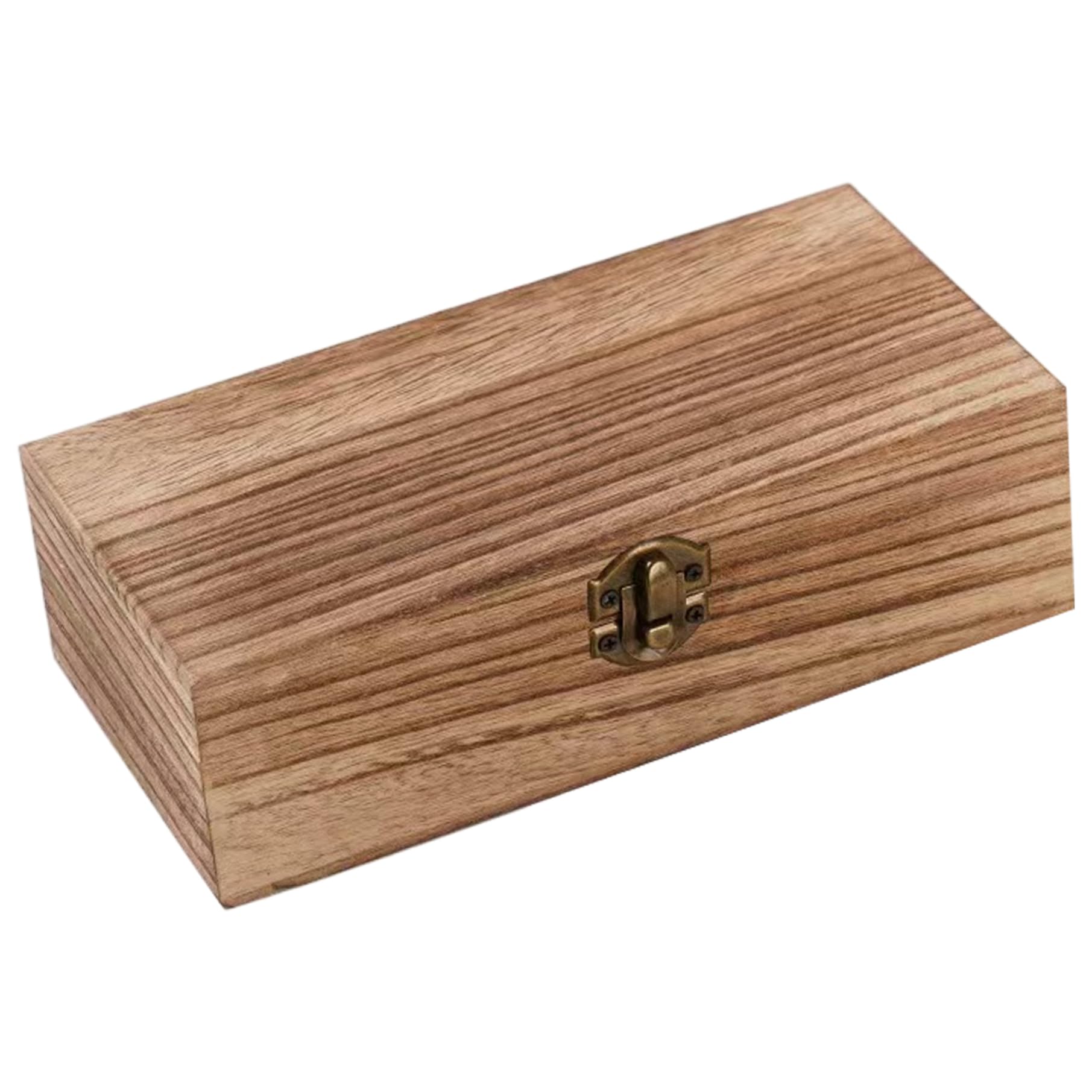 Hperu Wooden Box with Hinged Lid, Vintage Small Wooden Keepsake Box for Jewelry & Desk Organizer, Light Brown Wood Storage Boxes (7.87x3.94x2.36 Inch) - Small Wood