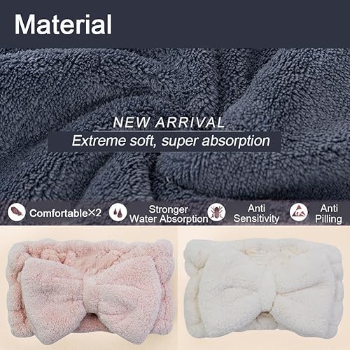 Miniatura 3 de Chloven Paquete de 2 diademas de microfibra con pajarita de maquillaje facial, diadema cosmética, lazo para el cabello, spa, yoga, deportes, ducha,