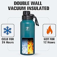 Vista 4 de Fanhaw 32 oz Insulated Water Bottle – Portable Stainless Steel Flask with 3 Lids (Straw, Spout, Carabiner) Leakproof, for Gym, Hiking, Work
