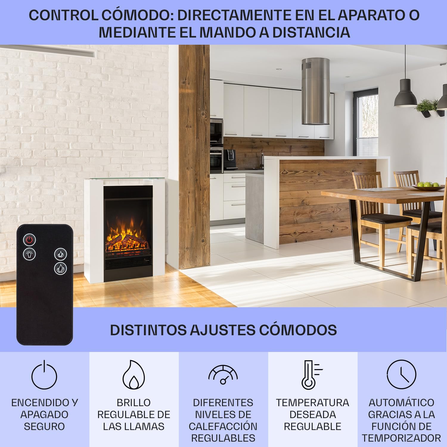 Klarstein Chimenea Electrica Pared, Estufa sin Leña de Interior, Chimeneas Electricas Decorativas 1800W, Llama LED, Chimenea Decorativa Falsa, Mando a Distancia, Temporizador y Termostato Ajustable