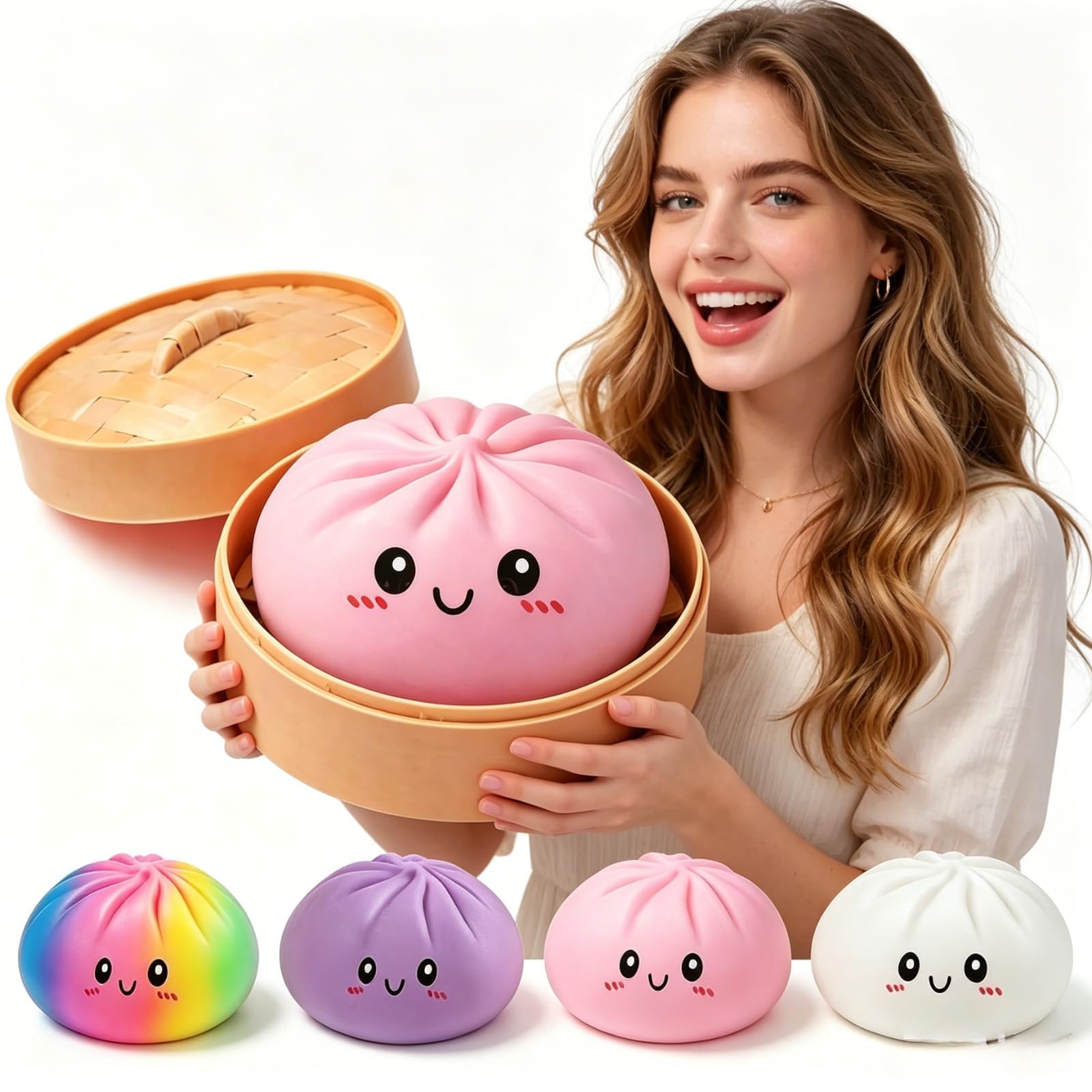 15cm Giant Dumpling Squishy, Big Jumbo Dumpling Squishy Large Huge Mega Dumplings Rainbow Stress Ball Soft Stress Relief Fidget for Adults (15cm Pink)