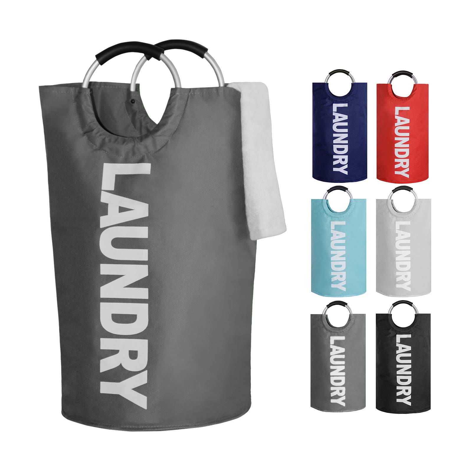 OUPAI Large Laundry Baskets 82L (6 Colors), Foldable Fabric Laundry Hamper,Collapsible Clothes Bag, hampers for Laundry (Dark Grey)