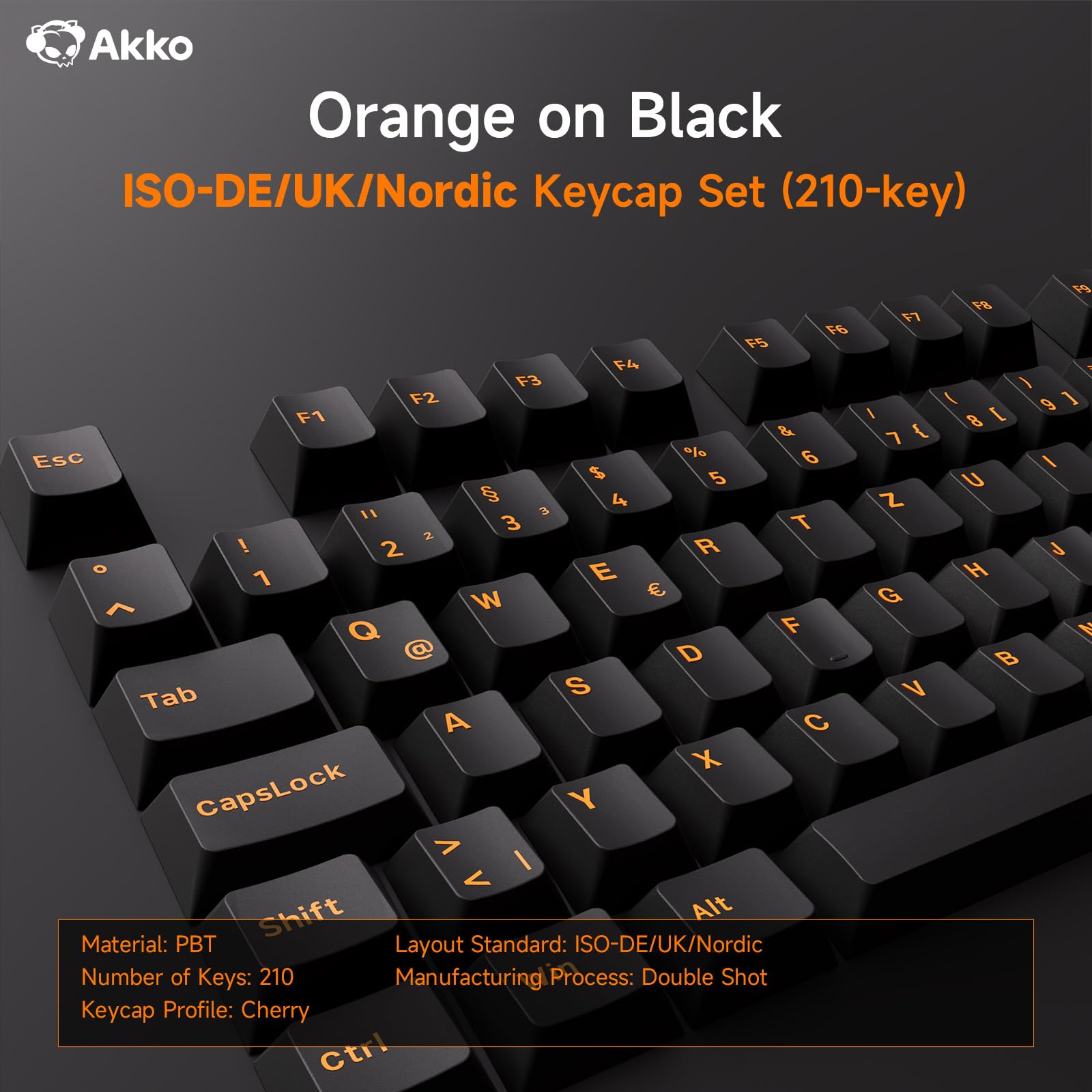 AKKO 210 Key ISO Keycaps PBT Double Shot Cherry Profil Orange Schwarz