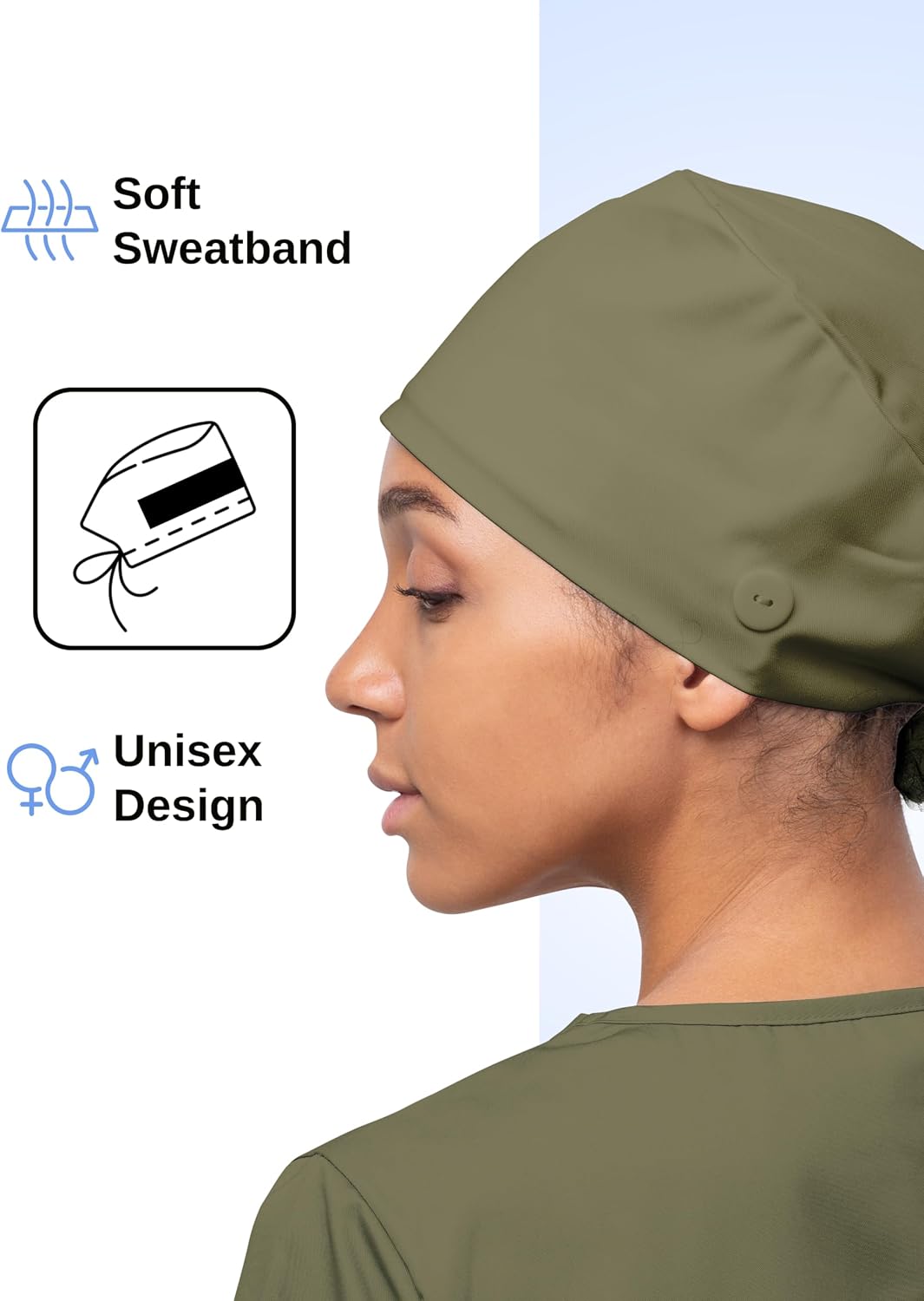 Adjustable Nurse Hat for Women Unisex Scrub Cap with Buttons