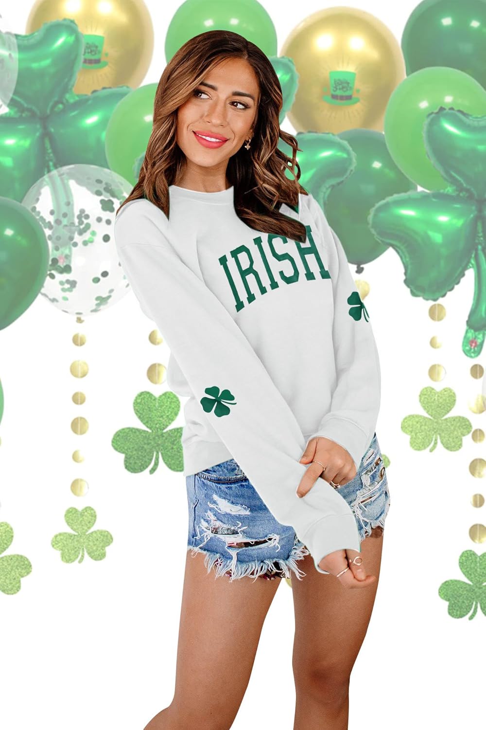 Women St. Patrick's Day Sweatshirts Shamrock Clover Print Shirts Casual Irish Gift Long Sleeve Loose Fit Tops - Image 5