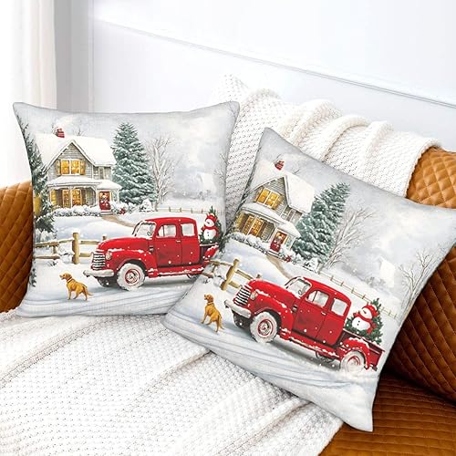 Miniatura 3 de Juego de 2 fundas de almohada de 18 x 18 pulgadas, color rojo de invierno, fundas de almohada decorativas de terciopelo suave para sofá, cama,