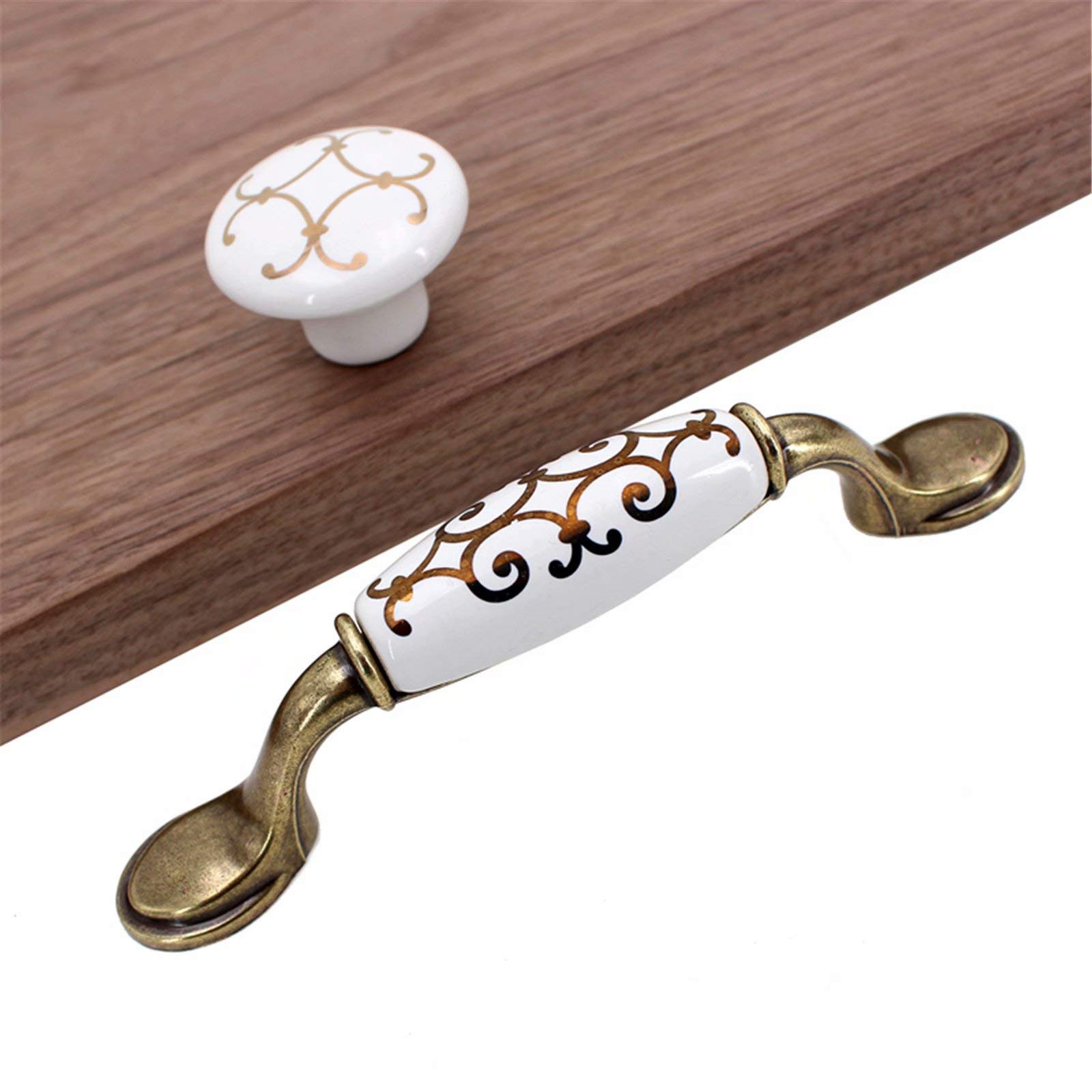 Schubladenknöpfe, Schranktürgriff, Set mit 10 französischen Flair-Keramikknöpfen mit Goldener Blume – handbemalte Blume, Retro-Design, handgefertigt, for Badezimmer, Küche, Schrank und Schrank