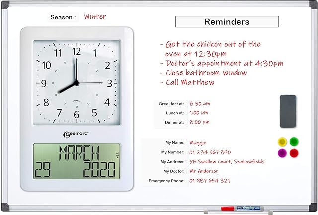 Geemarc VISO MEMODAY - Reminder Board with Integrated Atomic Radio Day Clock the Viso 50 - Ideal For People Living With Dementia/Alzheimer's - Battery Operated with NO Back Light - UK Version