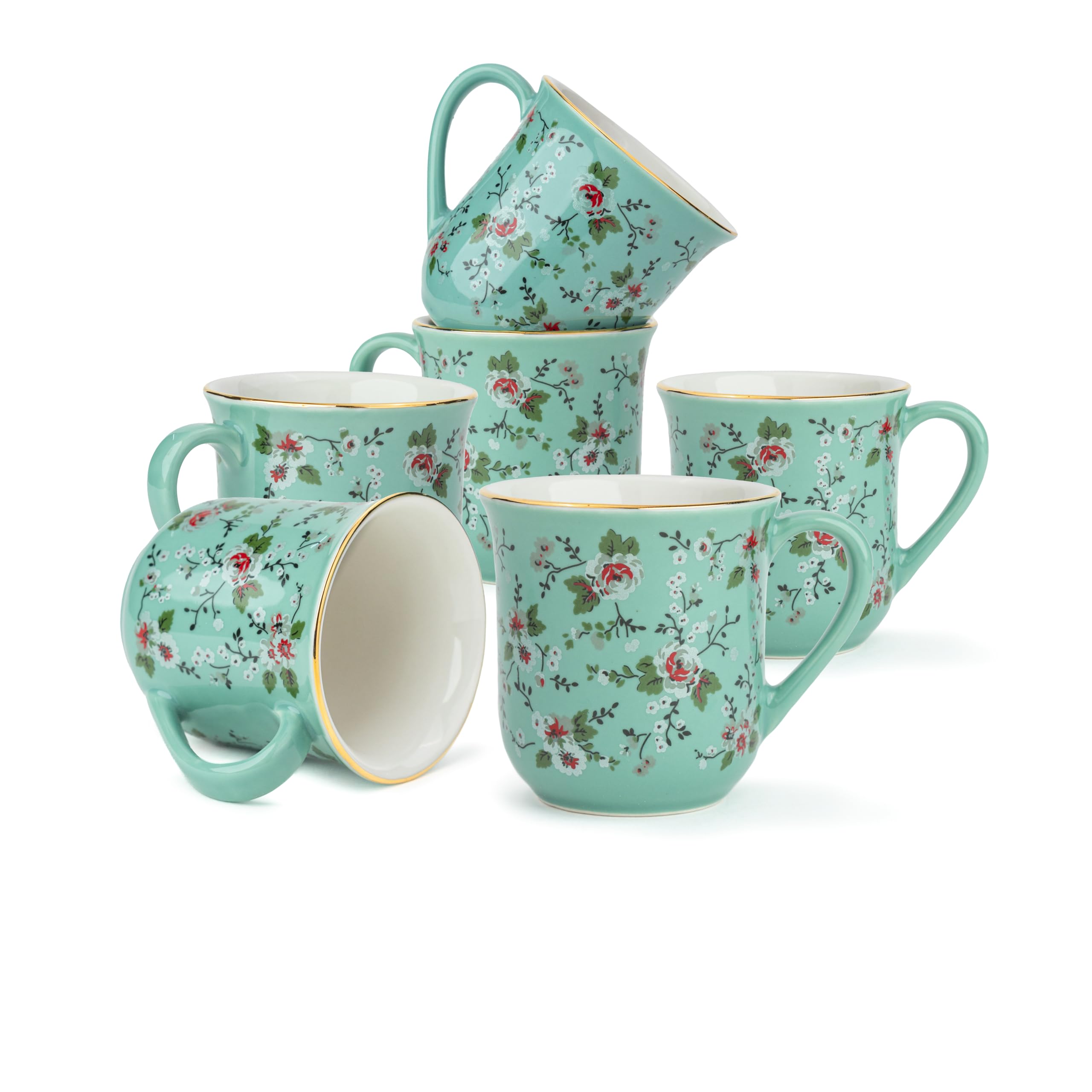 Shay Ceramic Tea Cups Set of 6, Mint Floral,180ml | Tea Cup Set of 6 | Glossy Finish | Premium Stoneware | Tea Set | Ceramic Tea Cup | Small Cups for Tea (Floral Tea Cups - Mint Green) (B0CZ48Z2GH) Amazon Price History, Amazon Price Tracker