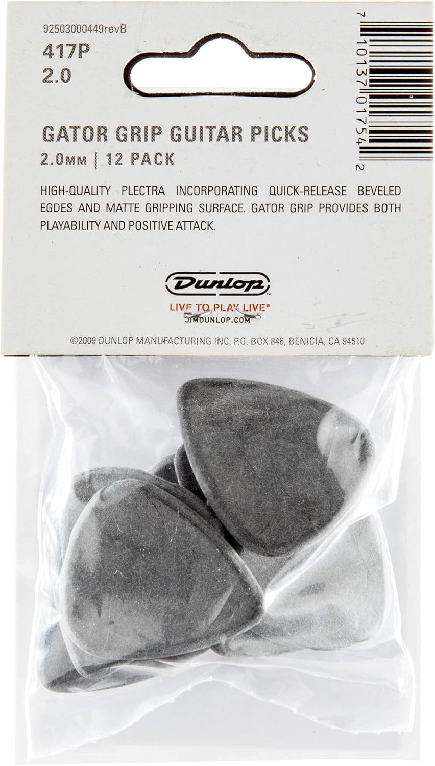 Jim Dunlop Gator Grip Standard 2.0mm Black Guitar Picks (417P2.0) : Musical Instruments