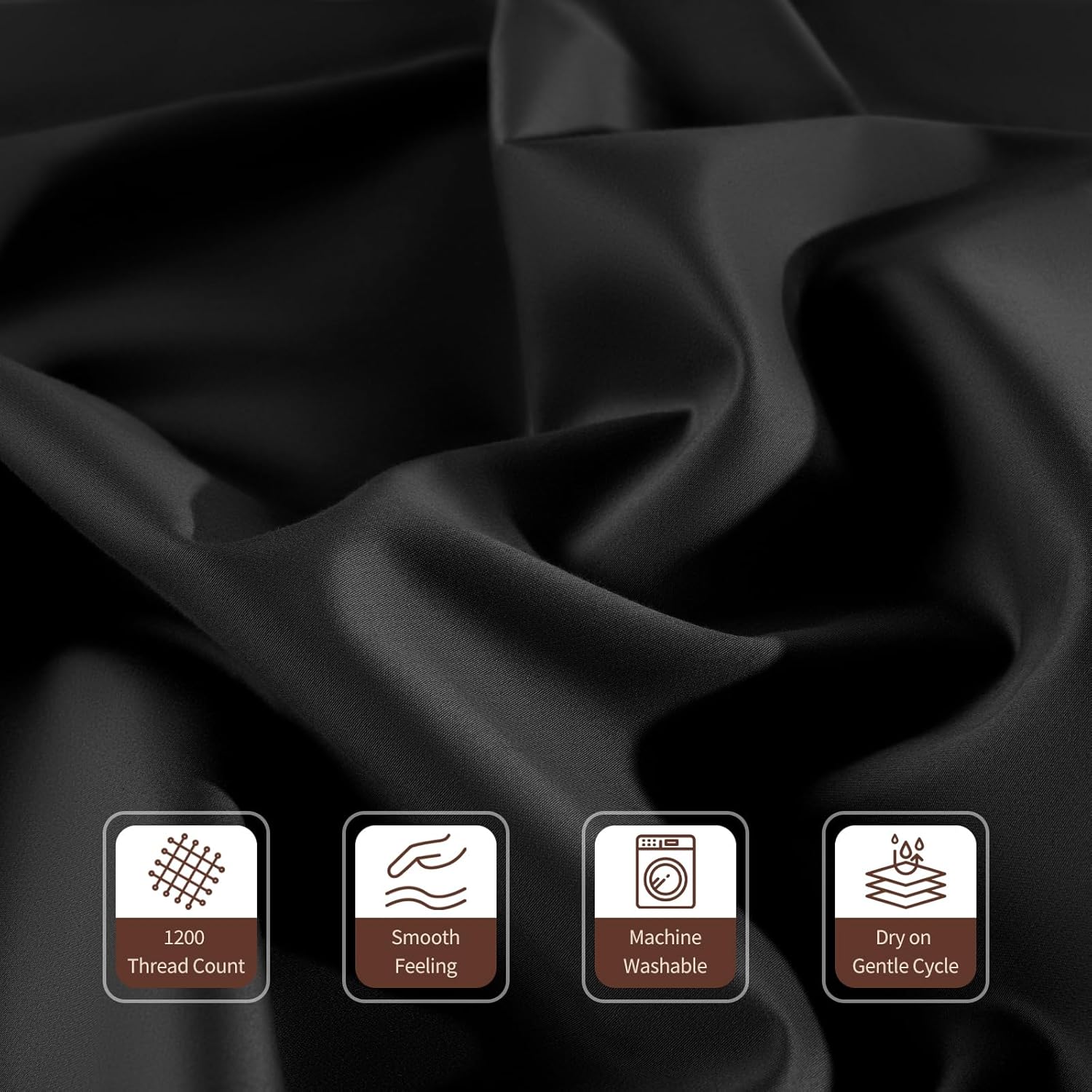 100% Egyptian Cotton Sheets Queen Size 4 Pcs Sheet Sets 1200 Thread Count 16" Deep Pocket Fitted Sheet Soft Breathable Bedding Set (Queen, Black) - Image 4