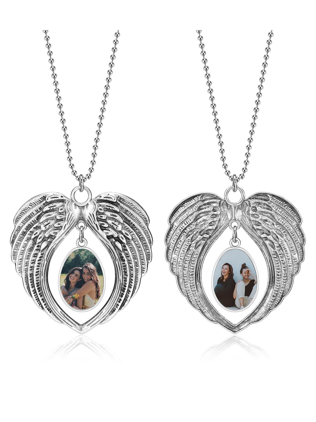 Personalized Photo Car Hanging Double Side Photo Picture Frame Holder Car Accessories Full Color Custom Angel Wings Pendant Ornament for Rear View Mirror Car Hanging Charm