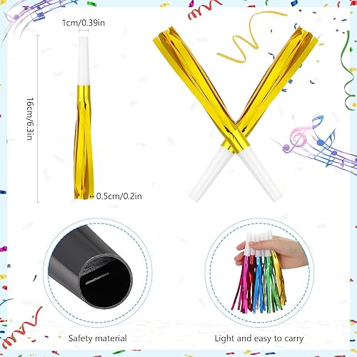 Miniatura 5 de Fabricantes de ruido con flecos metálicos, 48 unidades, blanco dorado, blanco plateado, para regalos de fiesta de ruidos, baby shower, cumpleaños de