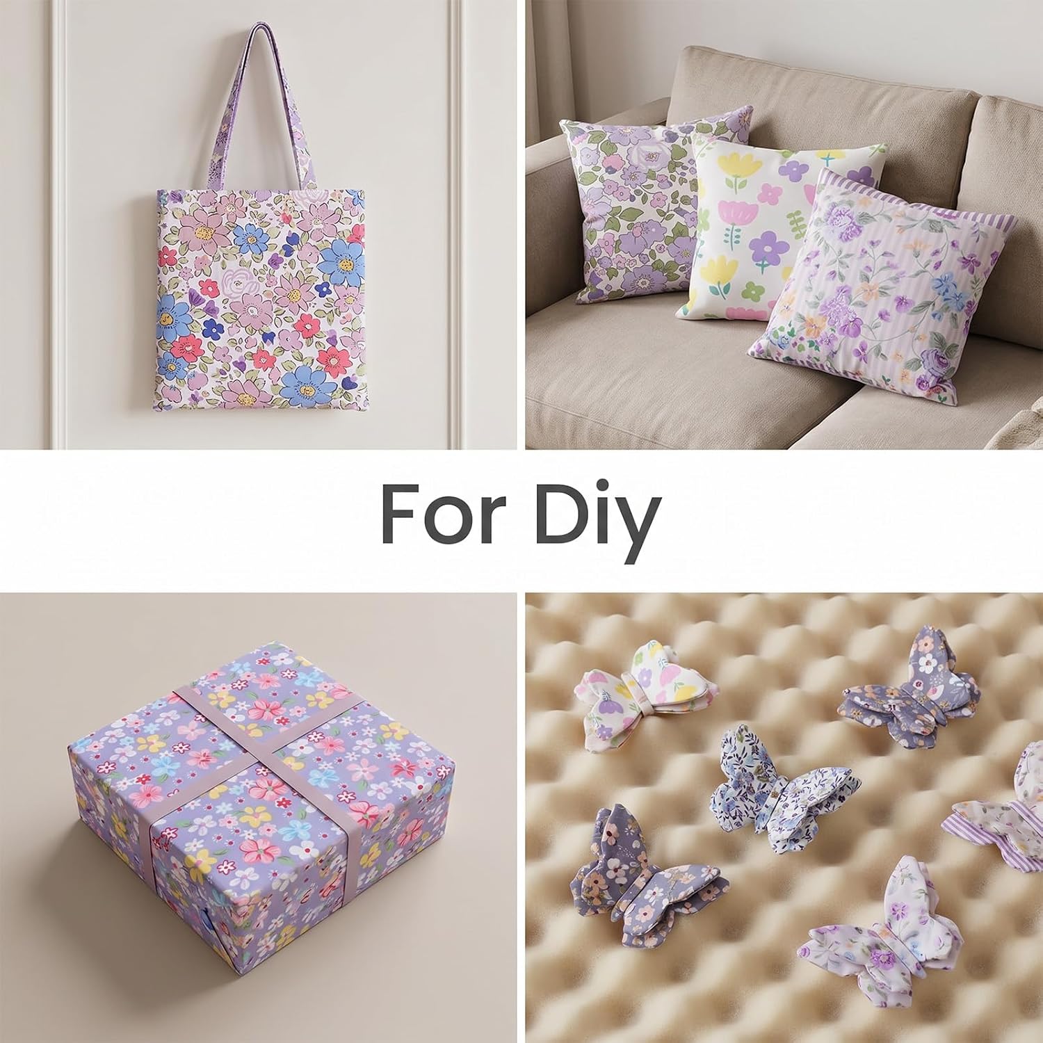 100 Pcs Purple Charm Pack for Quilting 5x5 Inch Cotton Fabric Squares Precut Quilting Fabrics, Printed Floral Fabric Squares Bundles for Quiltings Sewing DIY Pathworks and Home Decor, 20 Styles