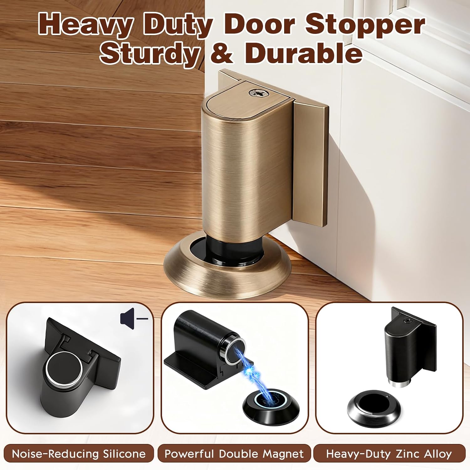 Magnetic Door Stoppers for Bottom of Door Holder 1 Pack Heavy Duty Magnetic Door Catch Holder to Keep Door Open with Screws and Adhesive No Drilling Magnet Mount Floor Door Stop image 3